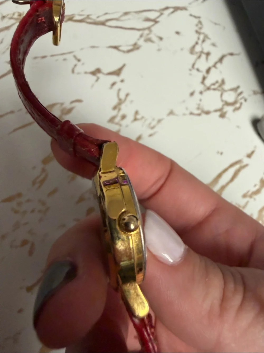 Vintage Pearl Santa Claus Quartz Watch Glitter Christmas Gold Tone Needs Band